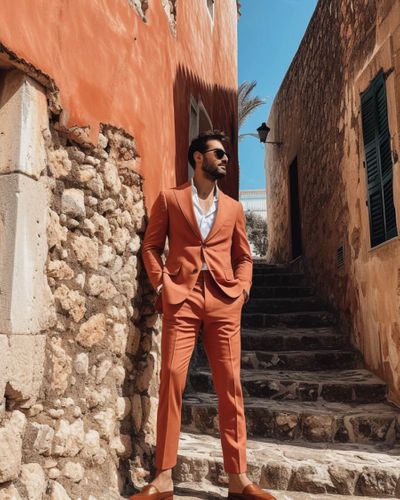 Orange Peak Lapel Suit for Summer Time